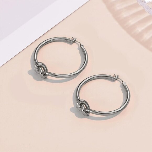 18K Black Plated Knot Hoop  Fashion Earrings  for Women - Picture 6 of 6